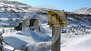 Abandoned house ghost town of Gudym Anadyr-1 Chukotka of far north of Russia.