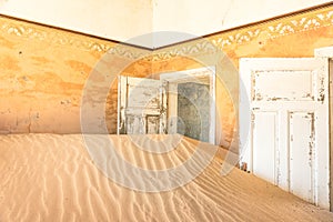 Abandoned house in the ghost town of Kolmanskop in Namibia