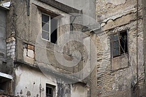 Abandoned house and old commercial buildings in old town area at Shantou downtown or Swatow city in Guangdong, China