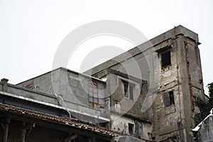 Abandoned house and old commercial buildings in old town area at Shantou downtown or Swatow city in Guangdong, China