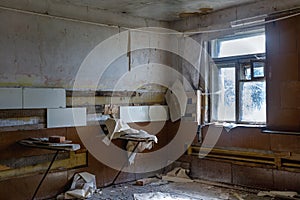 Abandoned house. Old room interior