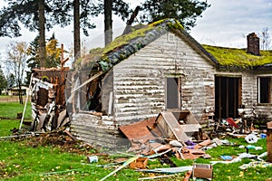 Abandoned house in ruines before final demolition.