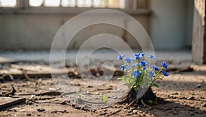 Flowers in an abandoned house photo