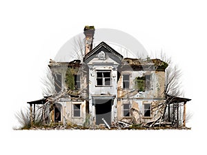 an abandoned house on white background