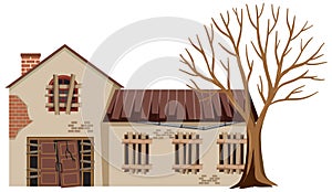 Abandoned house on white background