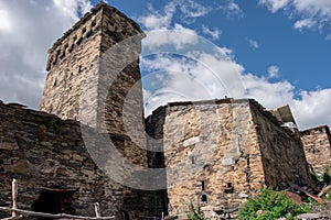 Abandoned houses and ancient Svan towers in Ushguli, Georgia