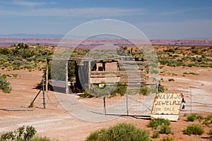 Abandoned hut on the roadside selling Navajo jewelry