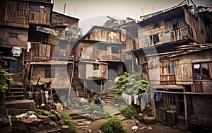 Abandoned huts, houses or slums. Generative AI