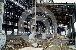 Abandoned industrial building. Ruins of an old factory