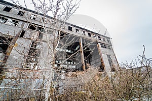 Abandoned industrial building. Ruins of an old factory