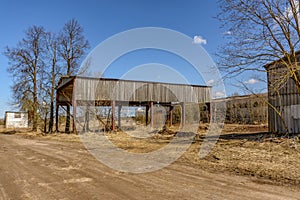 Abandoned industrial buildings. Countryside.