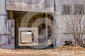 Abandoned industrial buildings. Countryside.