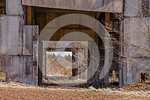 Abandoned industrial buildings. Countryside.