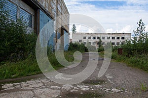 Abandoned industrial buildings in the Leningrad region, Russia. Architecture.