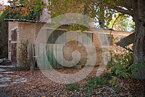 Abandoned industrial dilapidated buildings. Old mine