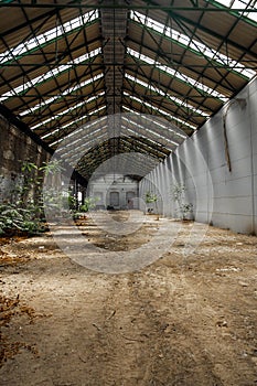 Abandoned industrial interior with bright light