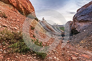 Abandoned iron and ampelite mines in Madriguera on the routes of the red and black towns in the province of Segovia. Municipal