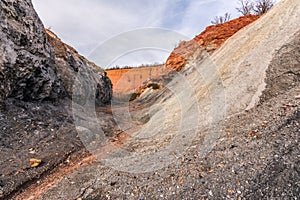 Abandoned iron and ampelite mines in Madriguera on the routes of the red and black towns in the province of Segovia. Municipal photo