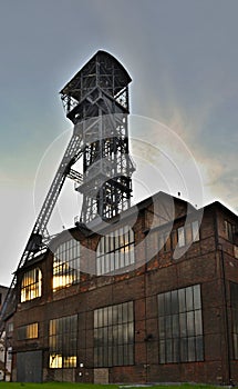 Abandoned ironworks factory with a mining tower