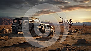 Abandoned Jeep On Desolate Road: Volumetric Lighting And Professional Photography