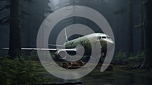 Abandoned Jet Airplane In Enchanting Forest - Zbrush Style Artwork