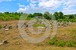 Abandoned Jewish cemetery in the village of Vadul-Rashkov Moldova. Background with selective focus