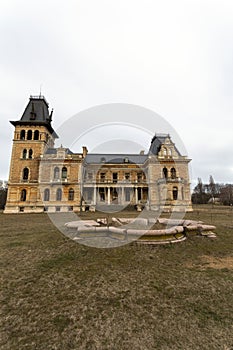 The abandoned Kegl castle in Csalapuszta, Hungary on a winter day