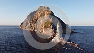 The abandoned lighthouse Aniva in the Sakhalin Island,Russia. Aerial View