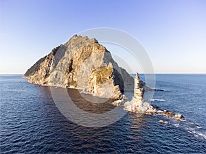 The abandoned lighthouse Aniva in the Sakhalin Island,Russia. Aerial View