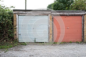 Abandoned lockup-garages on a housing estate in the UK.