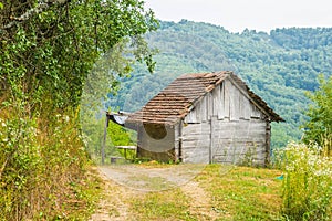 Abandoned log cabin