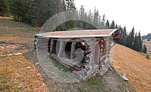 Abandoned log cabin in the Central Rocky Mountains of Montana USA