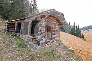 Abandoned log cabin in the Central Rocky Mountains of Montana USA