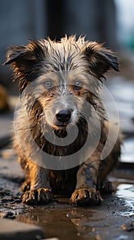 Abandoned and lonely a homeless dog expresses deep sadness