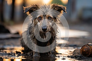 Abandoned and lonely a homeless dog expresses deep sadness