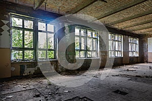 Abandoned manor house interior of the hall