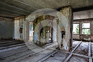 Abandoned manor house interior of living room