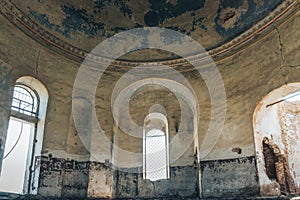 Abandoned mansion, hall, inside view.