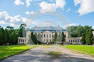 Abandoned mansion. Holy Palace Volovichi, castle in Svyatskoye. a beautiful old architectural structure, a stone or marble