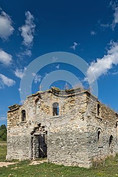 Abandoned Medieval Eastern Orthodox church of Saint John of Rila at the bottom of Zhrebchevo Reservoir, Bulgaria