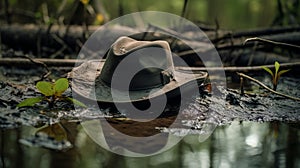 Abandoned Men\'s Safari Hat In Swamp: Darktable Processing