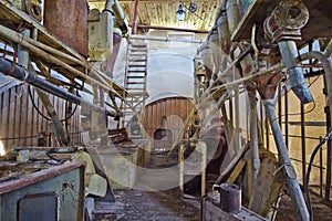 Abandoned mill interior. Milling factory is not working.