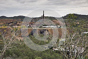 Abandoned mine, chimney and tailings, Mount Morgan