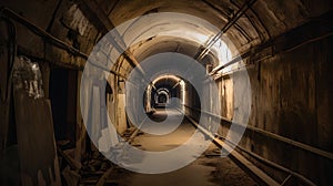 Abandoned mine tunnel in the dark. 3d rendering.