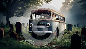Abandoned minibus in the cemetery