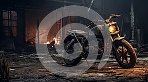 Abandoned Moped In Burned Warehouse - Unreal Engine 5 Concept Art