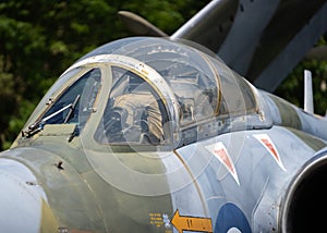 Abandoned old Buccaneer RAF fighter jet from the cold war era. Folding wings for use on aircraft carrier