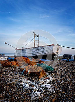 Abandoned old fishing boat on Aldeburgh Beach, Aldeburgh, Suffolk. UK