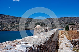 Abandoned old fortress and former leper colony, island Spinalonga, Crete, Greece