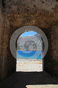 Abandoned old fortress and former leper colony, island Spinalonga, Crete, Greece